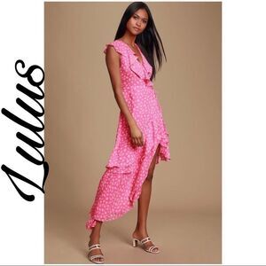 ✨Fuchsia Floral Print Ruffled Wrap Midi Dress✨